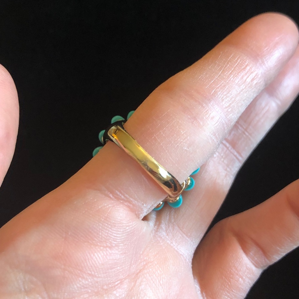 Floral Turquoise Like Blue Color and Gold Tone Women's Ring - Picture 5 of 11